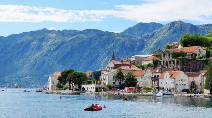 The waterfront town of Perast on the Bay of Kotor, Montenegro